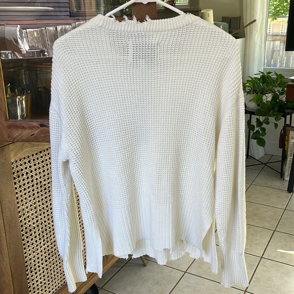 Pistola Olga Distressed Crewneck Knit Pullover Sweater | White | Size XS - Picture 3 of 8